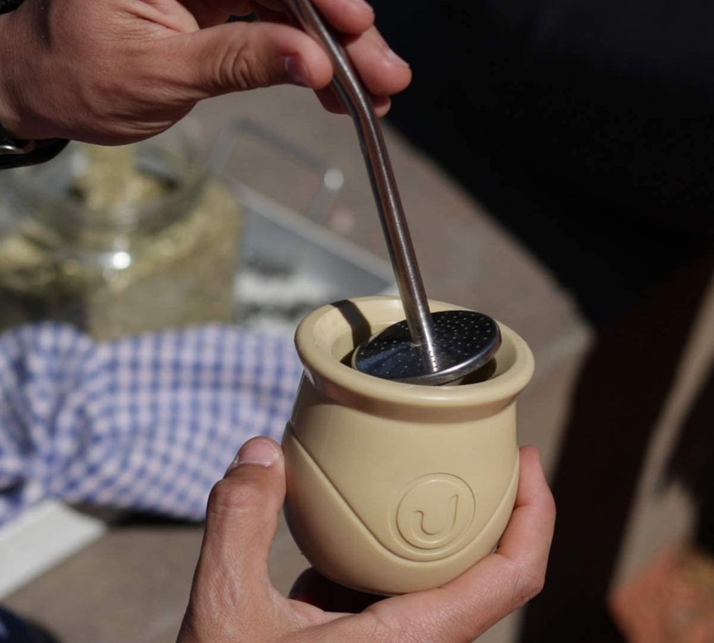 Argentina Mate Gourd Yerba Plastic Tea Cup Straw Bombilla Kit Self Clean  Brown